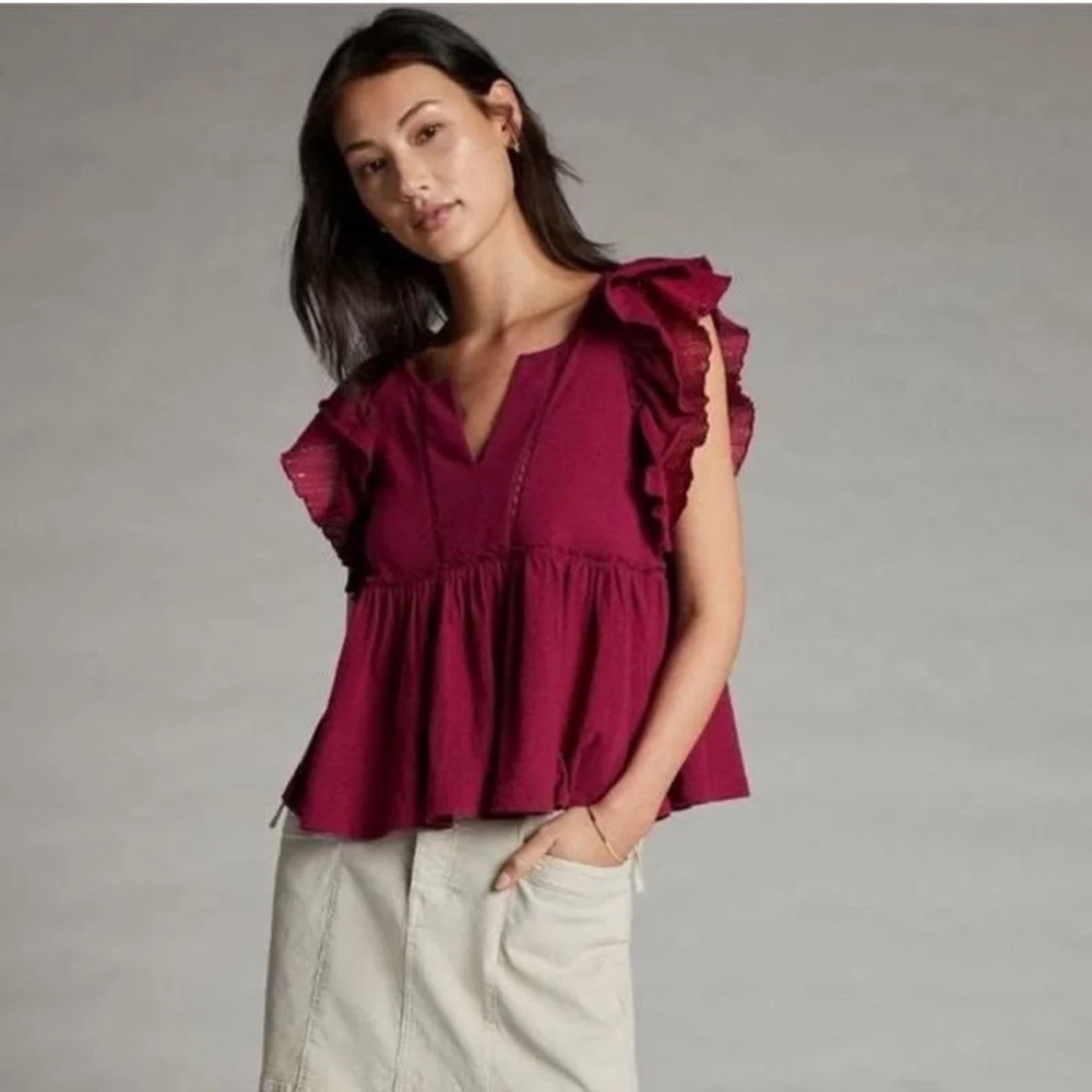 Anthropologie Caroline Ruffled Babydoll Top